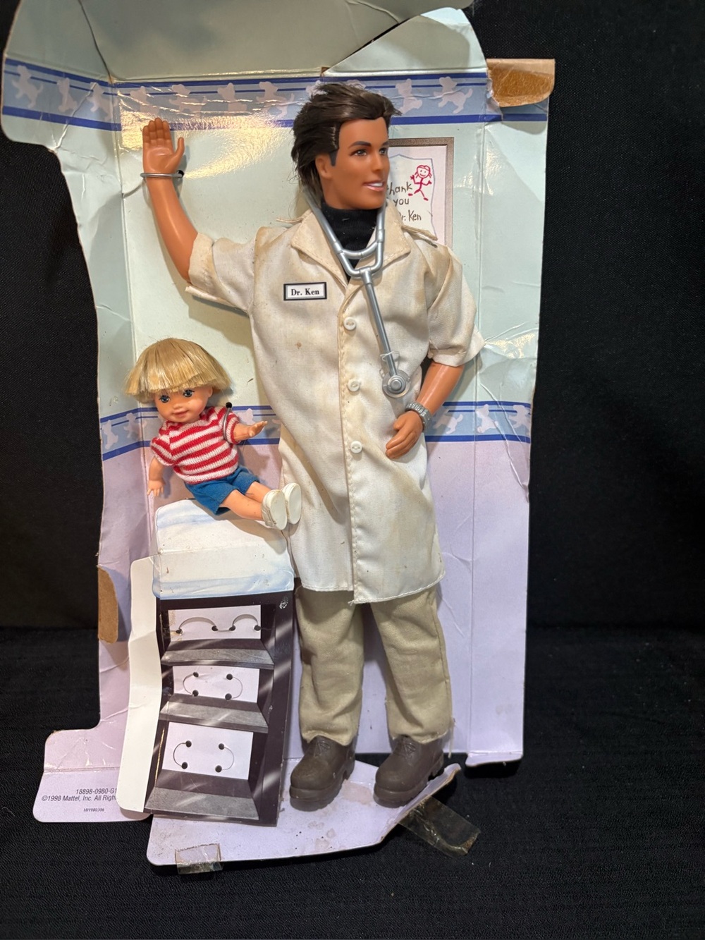 Vintage 1998 Barbie Dr. Ken & Patient Tommy Doll Set Damaged Box